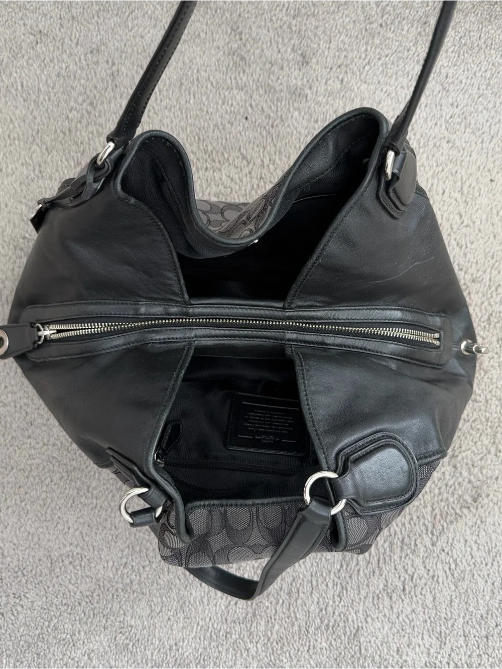 Coach Signature Canvas Shoulder Bag in Black and Gray